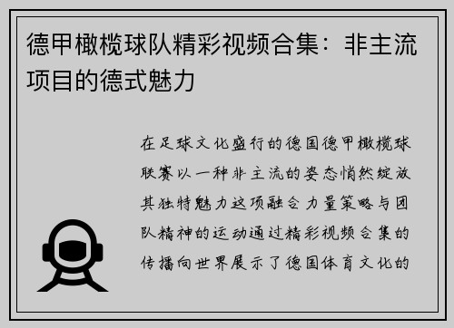 德甲橄榄球队精彩视频合集：非主流项目的德式魅力